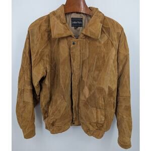 Vintage Leather Works Genuine Suede Patchwork Bomber Jacket XL Brown Tan